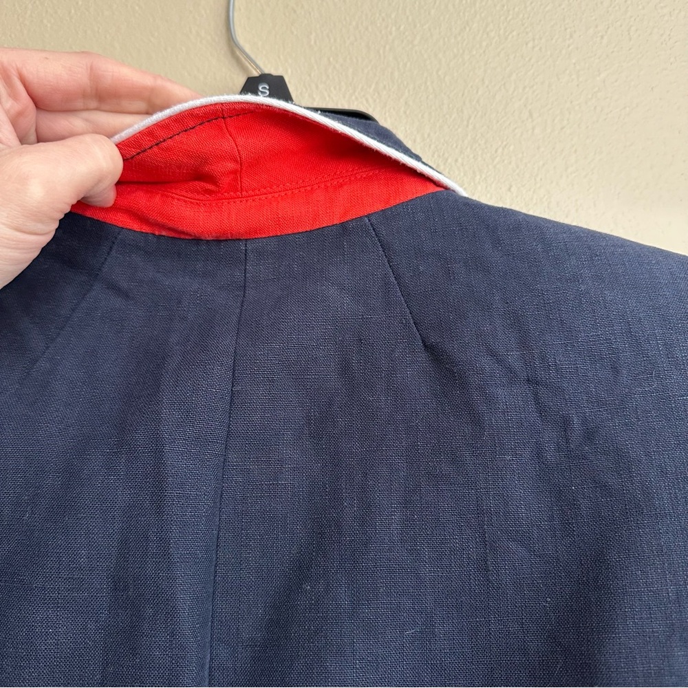 J. Crew Linen Rhodes Blazer in Navy with White Piping and Nautical Buttons - Picture 11 of 16
